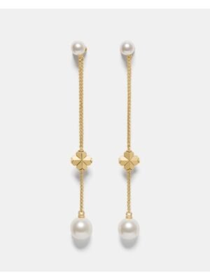 Spade Flower Pearl Chain Linear Earrings